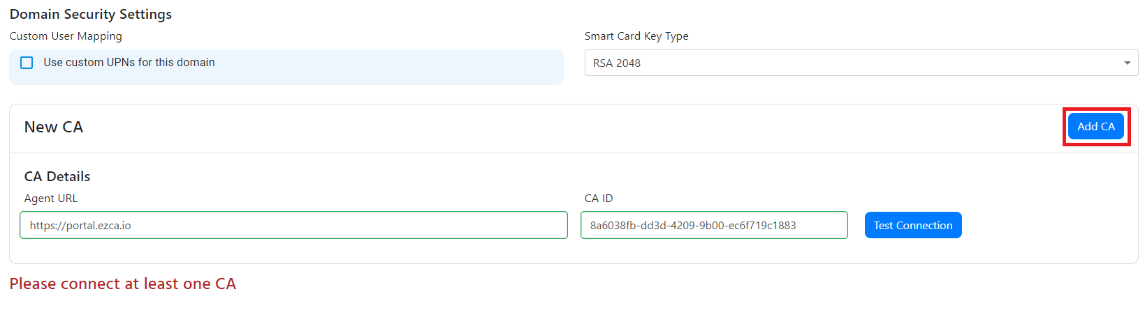 EZSmartCard EZCA add Certificate Authority