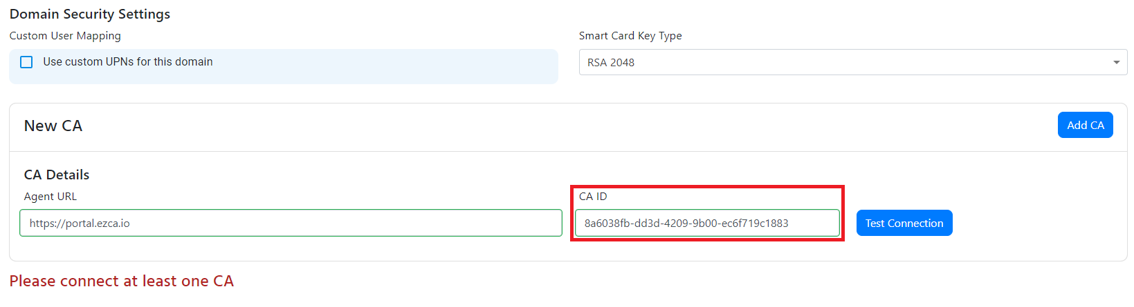 EZSmartCard EZCA connection